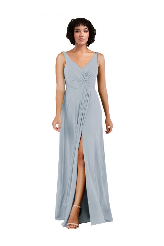 Column V-Neck Soft Chiffon Long Sea Glass Bridesmaid Dress Barrie