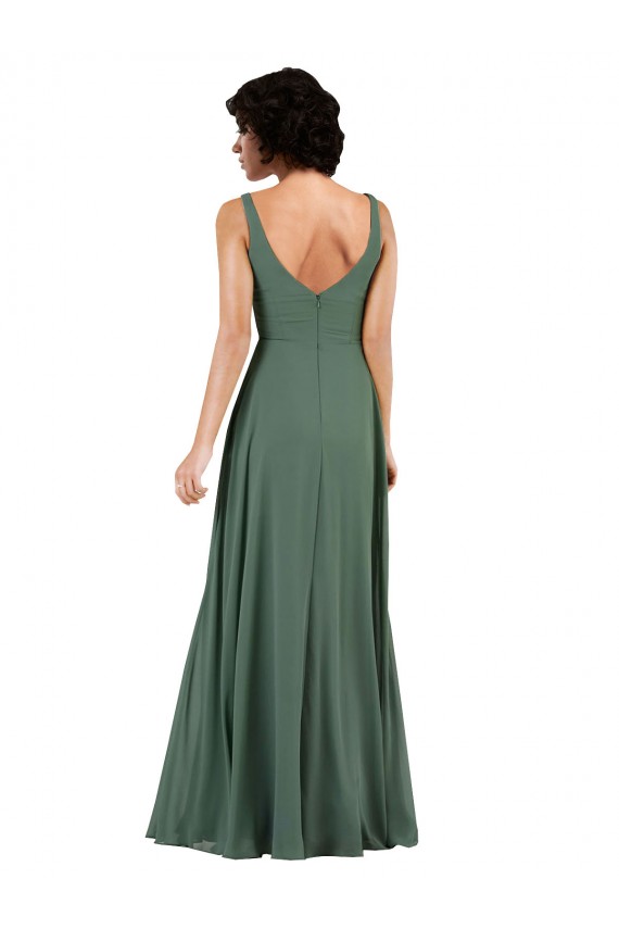 Column V-Neck Soft Chiffon Long Sea Glass Bridesmaid Dress Barrie