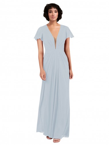 A-Line V-Neck Soft Chiffon Long Sea Glass Bridesmaid Dress / Formal Dress Barrie