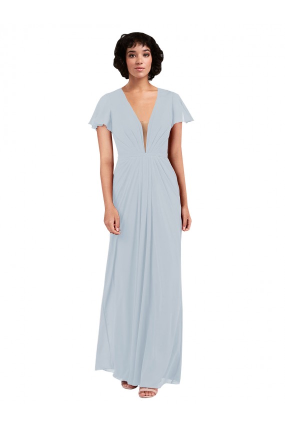 A-Line V-Neck Soft Chiffon Long Sea Glass Bridesmaid Dress / Formal Dress Barrie