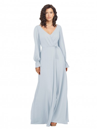 A-Line V-Neck Soft Chiffon Long Sea Glass Formal Dress / Bridesmaid Dress Barrie