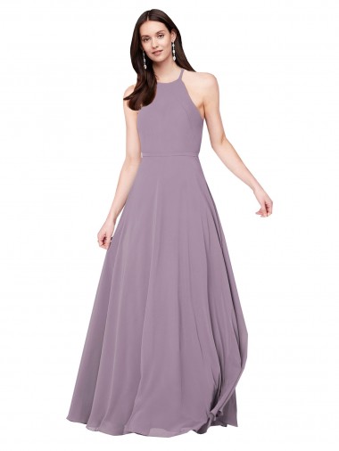A-Line Halter Neck Chiffon Long Dark Lavender Bridesmaid Dress / Evening Dress Barrie