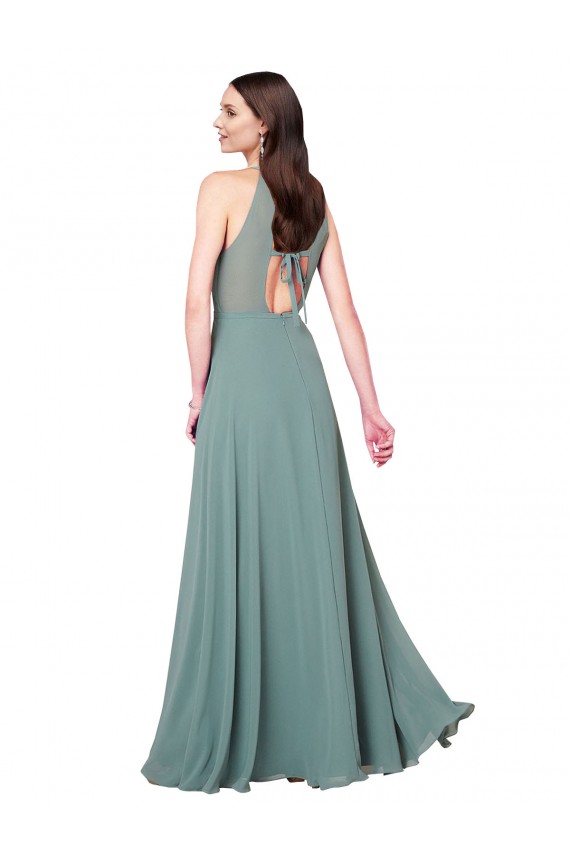 A-Line Halter Neck Chiffon Long Dark Lavender Bridesmaid Dress / Evening Dress Barrie