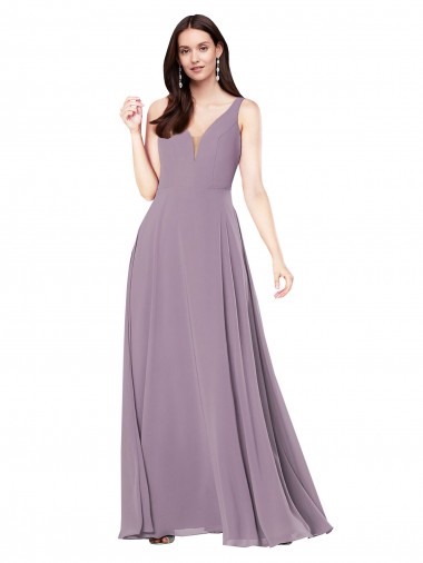 Sheath V-Neck Soft Chiffon Long Dark Lavender Formal Evening Gown / Bridesmaid Dress Barrie
