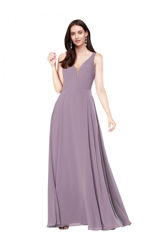 Sheath V-Neck Soft Chiffon Long Dark Lavender Formal Evening Gown / Bridesmaid Dress Barrie