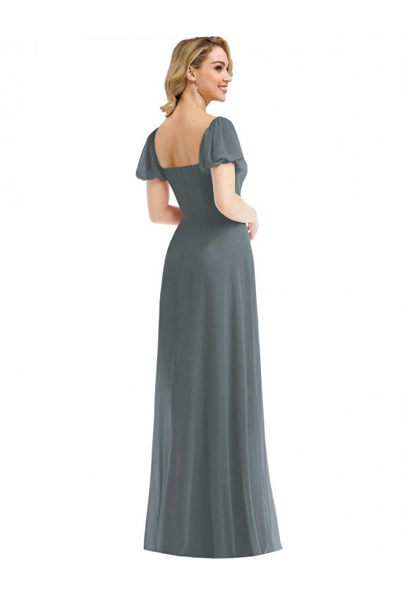 A-Line Square Neck Soft Chiffon Long Slate Grey Semi Formal Evening Dress / Bridesmaid Dress Barrie