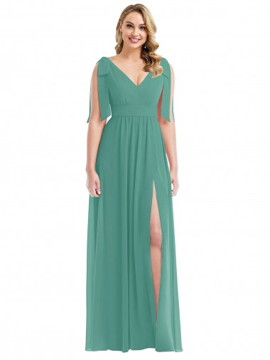 A-Line V-Neck Soft Chiffon Long Icelandic Silver Semi Formal Evening Dress / Bridesmaid Dress Barrie