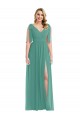 A-Line V-Neck Soft Chiffon Long Icelandic Silver Semi Formal Evening Dress / Bridesmaid Dress Barrie