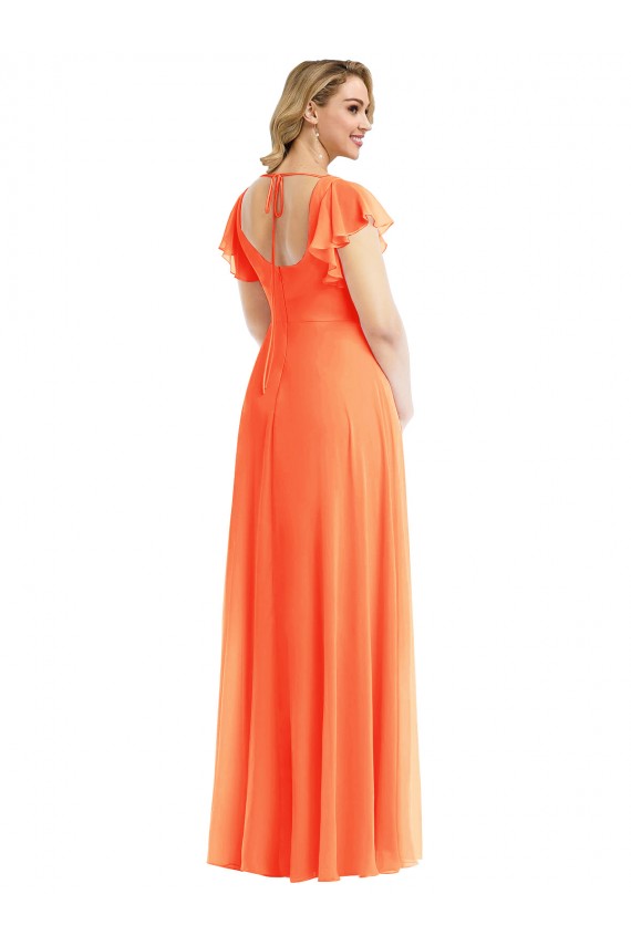 A-Line Square Neck Soft Chiffon Long Tangerine Tango Semi Formal Evening Dress / Bridesmaid Dress Barrie