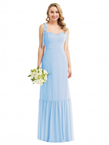 A-Line Sweetheart Soft Chiffon Long Light Sky Blue Semi Formal Evening Dress / Bridesmaid Dress Barrie