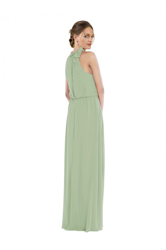 A-Line High Neck Soft Chiffon Long Smoke Green Semi Formal Evening Dress / Bridesmaid Dress Barrie