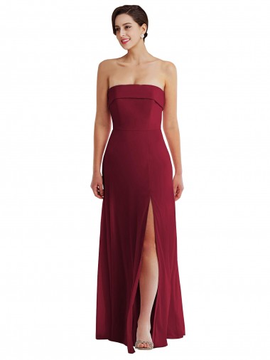A-Line Strapless Soft Chiffon Long Burgundy Formal Evening Gown / Bridesmaid Dress Barrie