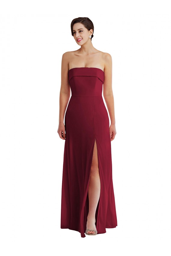 A-Line Strapless Soft Chiffon Long Burgundy Formal Evening Gown / Bridesmaid Dress Barrie