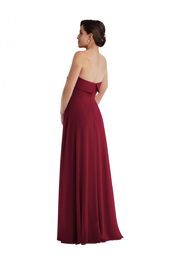 A-Line Strapless Soft Chiffon Long Burgundy Formal Evening Gown / Bridesmaid Dress Barrie