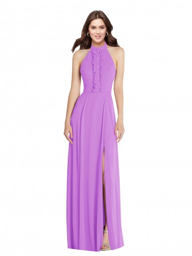 A-Line Halter Neck Soft Chiffon Long Violet Formal Evening Gown / Bridesmaid Dress Barrie