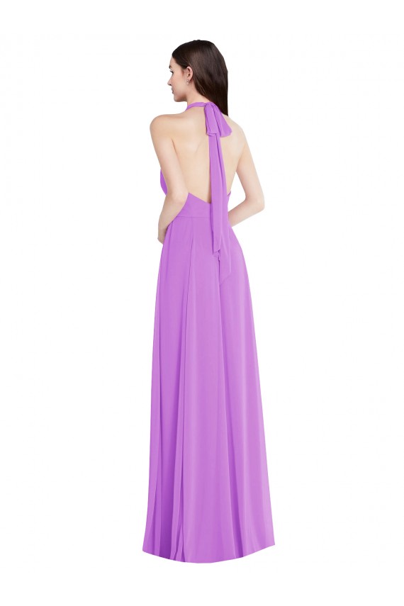 A-Line Halter Neck Soft Chiffon Long Violet Formal Evening Gown / Bridesmaid Dress Barrie