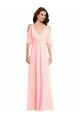 A-Line V-Neck Soft Chiffon Long Pink Semi Formal Evening Dress / Bridesmaid Dress Barrie