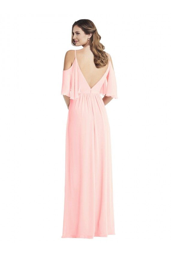A-Line V-Neck Soft Chiffon Long Pink Semi Formal Evening Dress / Bridesmaid Dress Barrie