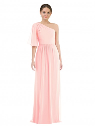 A-Line One Shoulder Soft Chiffon Long Pink Semi Formal Evening Dress / Bridesmaid Dress Barrie