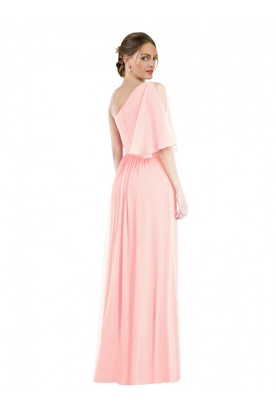 A-Line One Shoulder Soft Chiffon Long Pink Semi Formal Evening Dress / Bridesmaid Dress Barrie