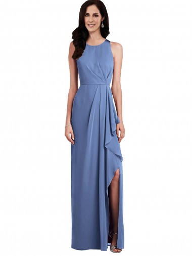 A-Line Jewel Neck Soft Chiffon Long Windsor Blue Bridesmaid Dress Barrie