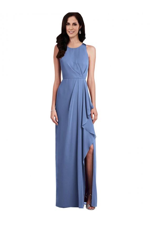 A-Line Jewel Neck Soft Chiffon Long Windsor Blue Bridesmaid Dress Barrie