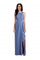 A-Line Jewel Neck Soft Chiffon Long Windsor Blue Bridesmaid Dress Barrie