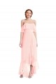A-Line Off the Shoulder Soft Chiffon Long Pink High Low Bridesmaid Dress Barrie