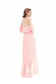 A-Line Off the Shoulder Soft Chiffon Long Pink High Low Bridesmaid Dress Barrie