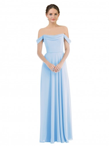 A-Line Off the Shoulder Soft Chiffon Long Light Sky Blue Formal Evening Gown / Bridesmaid Dress Barrie