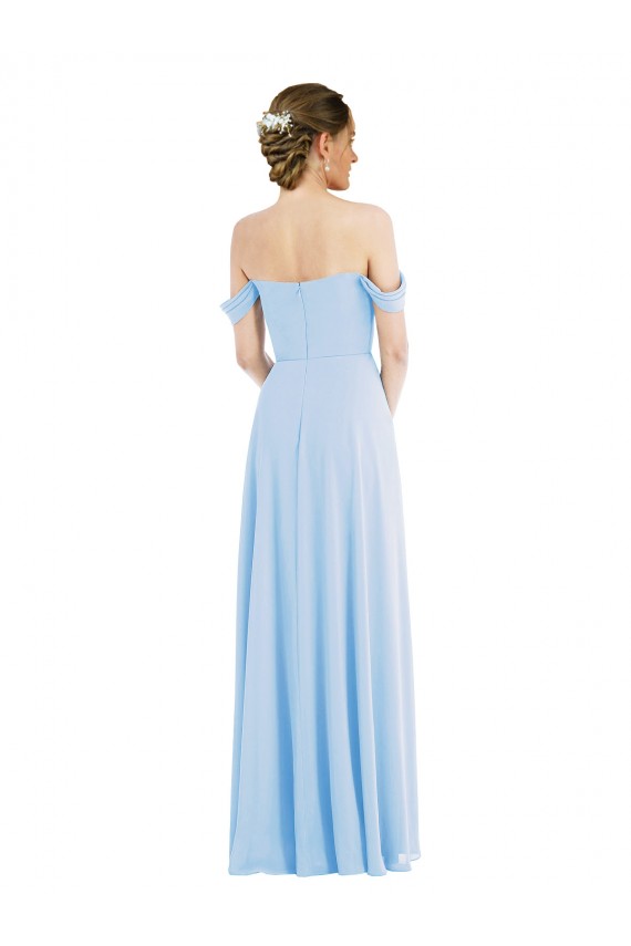 A-Line Off the Shoulder Soft Chiffon Long Light Sky Blue Formal Evening Gown / Bridesmaid Dress Barrie