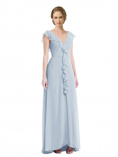 A-Line V-Neck Soft Chiffon Long Sea Glass Black Tie Evening Gown / Bridesmaid Dress Barrie