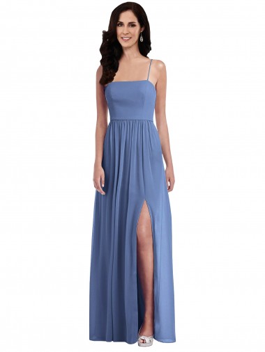 A-Line Spaghetti Straps Soft Chiffon Long Windsor Blue Semi Formal Evening Dress / Bridesmaid Dress Barrie