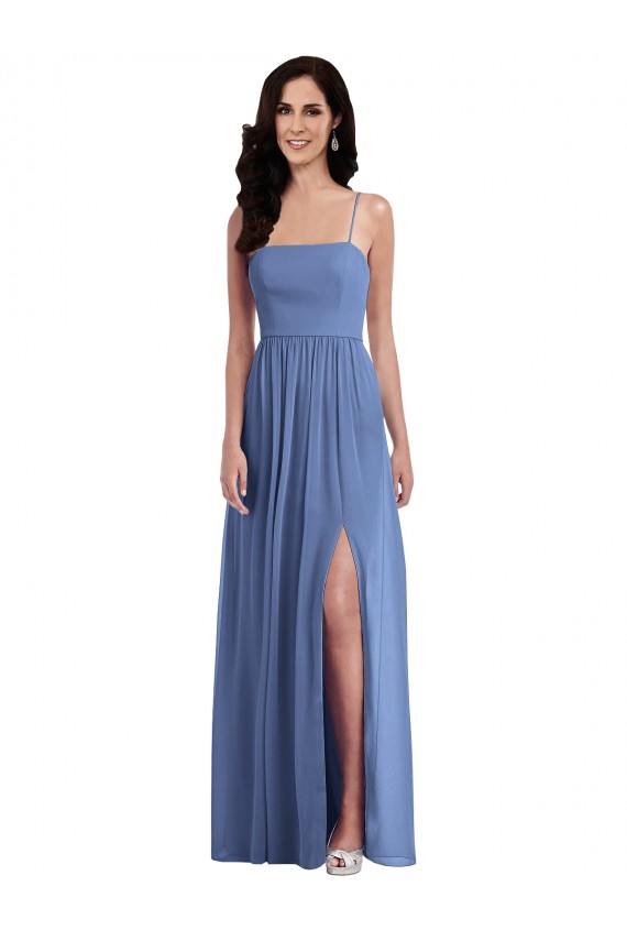 A-Line Spaghetti Straps Soft Chiffon Long Windsor Blue Semi Formal Evening Dress / Bridesmaid Dress Barrie