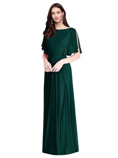 A-Line Bateau Neck Soft Chiffon Long Ever Green Semi Formal Evening Dress / Bridesmaid Dress Barrie