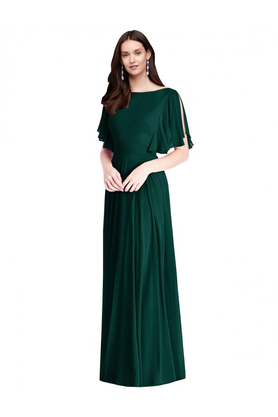 A-Line Bateau Neck Soft Chiffon Long Ever Green Semi Formal Evening Dress / Bridesmaid Dress Barrie