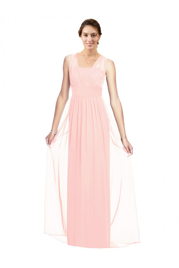 A-Line V-Neck Luxe Chiffon Long Pink Bridesmaid Dress Barrie