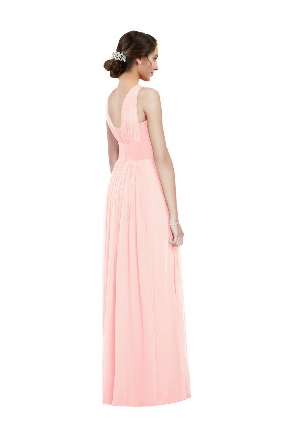 A-Line V-Neck Luxe Chiffon Long Pink Bridesmaid Dress Barrie