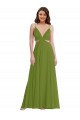 A-Line V-Neck Soft Chiffon Long Olive Green Plus Size Evening Gown / Bridesmaid Dress Barrie