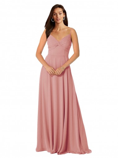A-Line V-Neck Lxue Chiffon Long Bliss Pink Bridesmaid Dress Barrie