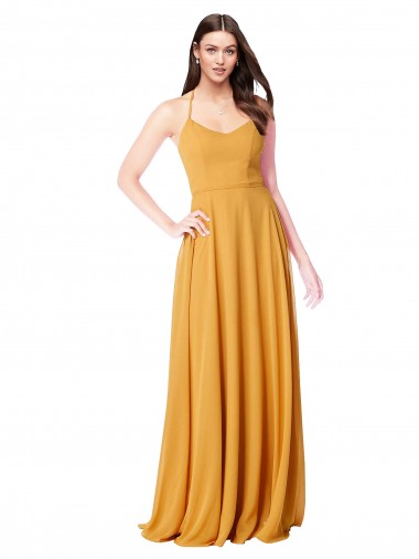 A-Line V-Neck Soft Chiffon Long Saffron Formal Dress / Bridesmaid Dress Barrie
