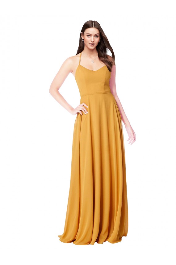 A-Line V-Neck Soft Chiffon Long Saffron Formal Dress / Bridesmaid Dress Barrie
