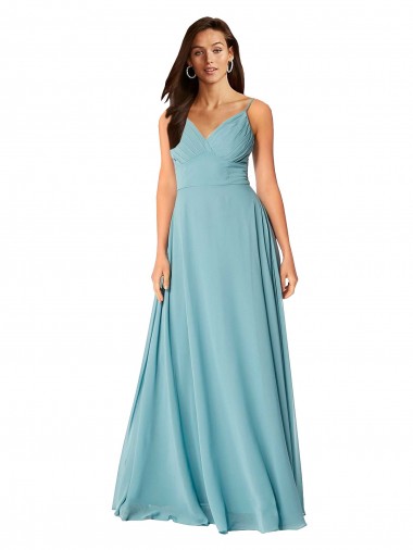 A-Line V-Neck Soft Chiffon Long Turquoise Bridesmaid Dress Barrie