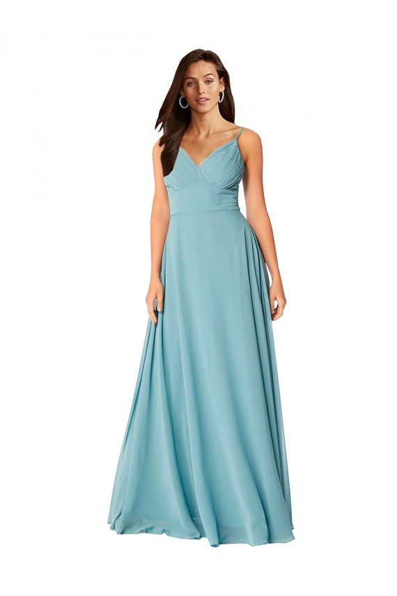 A-Line V-Neck Soft Chiffon Long Turquoise Bridesmaid Dress Barrie