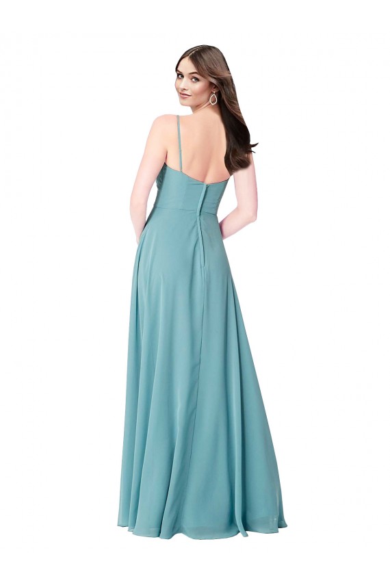 A-Line V-Neck Soft Chiffon Long Turquoise Bridesmaid Dress Barrie