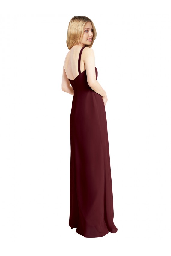 A-Line Square Neck Soft Chiffon Long Burgundy Gold Bridesmaid Dress Barrie