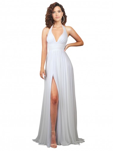 A-Line V-Neck Soft Chiffon Sweep Train White Beach Wedding Dress Barrie