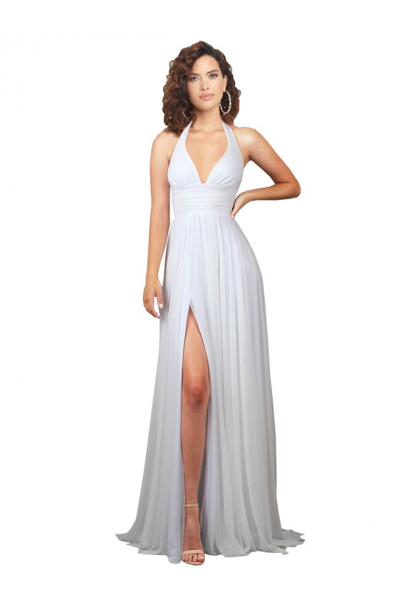A-Line V-Neck Soft Chiffon Sweep Train White Beach Wedding Dress Barrie