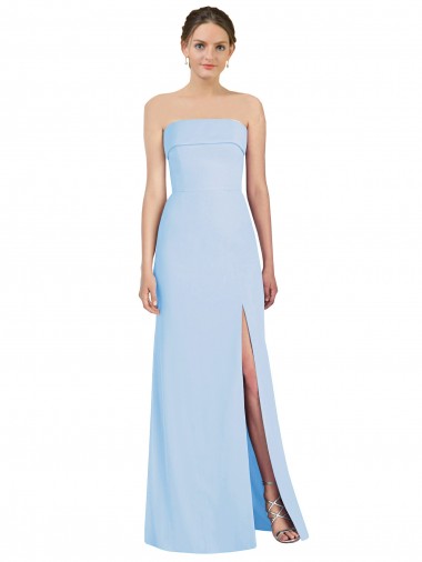 Trumpet Strapless Soft Chiffon Long Light Sky Blue Black Tie Evening Gown / Bridesmaid Dress Barrie