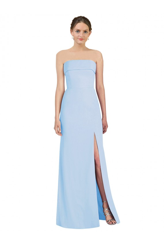 Trumpet Strapless Soft Chiffon Long Light Sky Blue Black Tie Evening Gown / Bridesmaid Dress Barrie